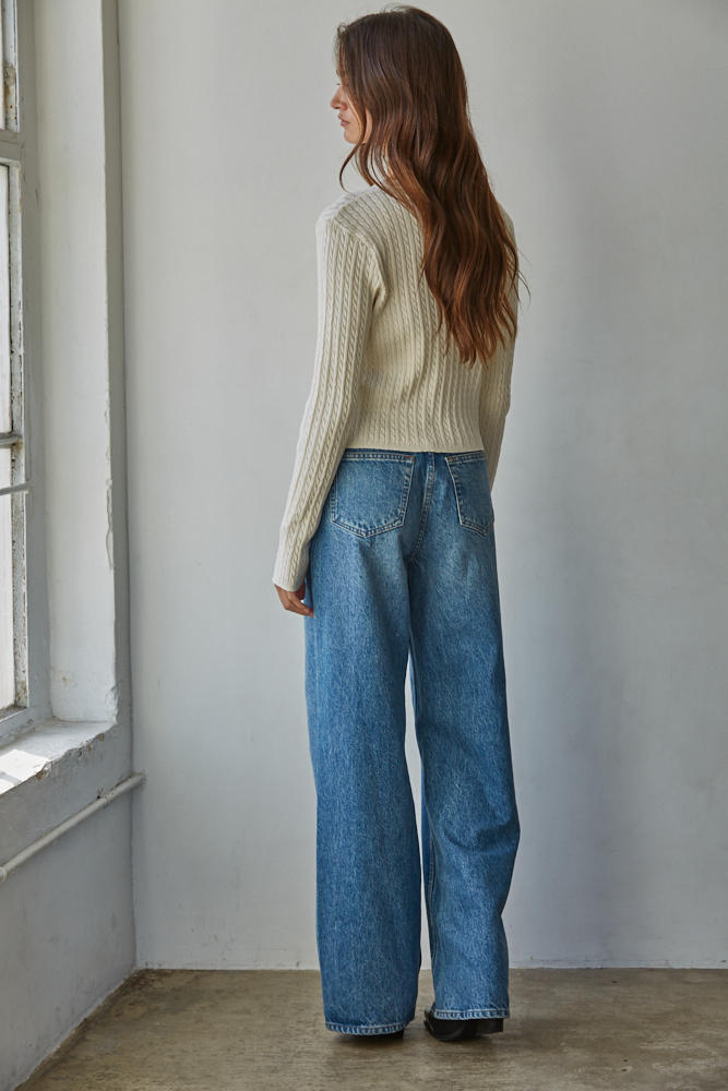 Fitted Cotton Cable Knit Cardigan