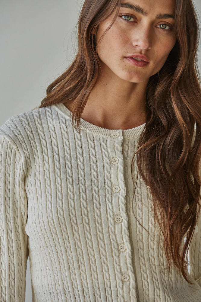 Fitted Cotton Cable Knit Cardigan
