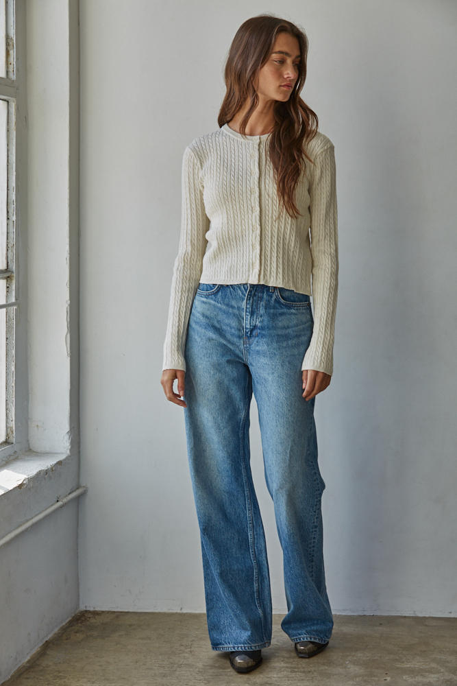 Fitted Cotton Cable Knit Cardigan