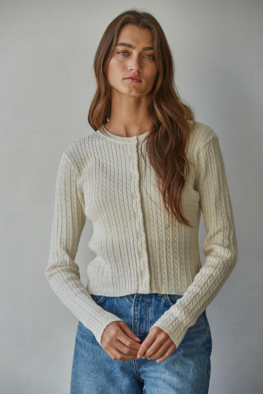 Fitted Cotton Cable Knit Cardigan