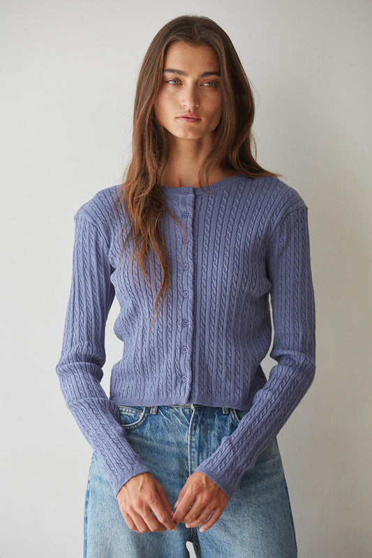 Fitted Cotton Cable Knit Cardigan
