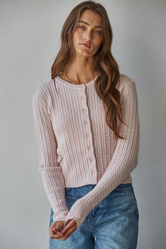 Fitted Cotton Cable Knit Cardigan