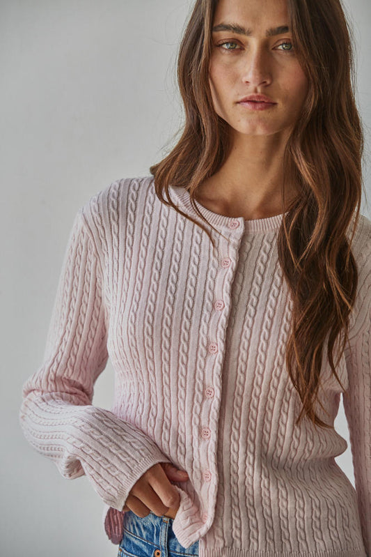 Fitted Cotton Cable Knit Cardigan