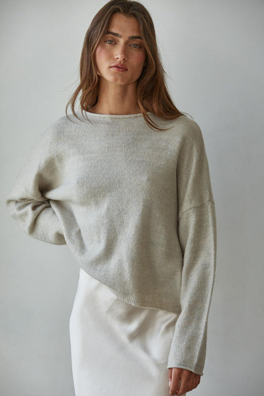 Rolled Neck Knit Pullover Sweater
