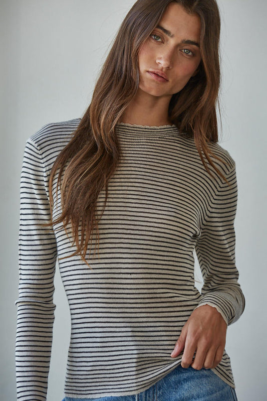 Striped Mock Neck Long Sleeve Sweater Knit Top