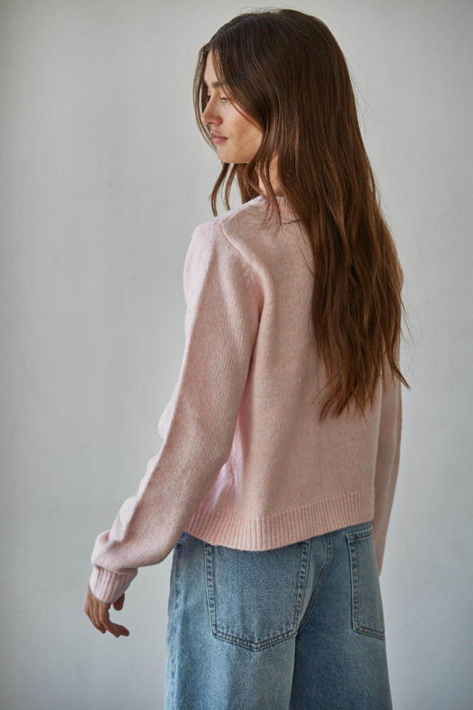 Baby Pink Crew Neck Cardigan