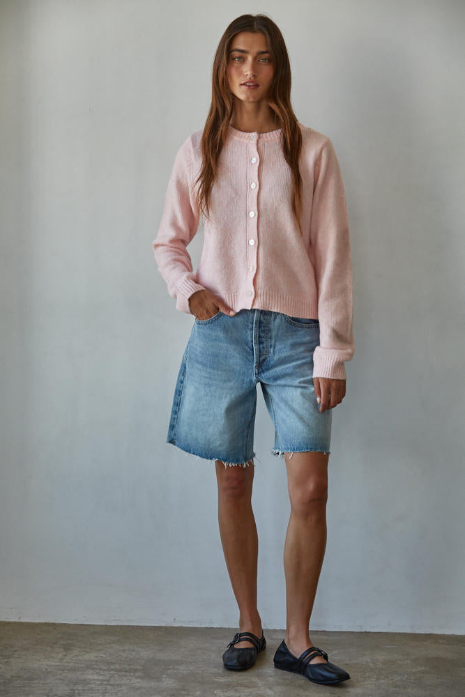 Baby Pink Crew Neck Cardigan