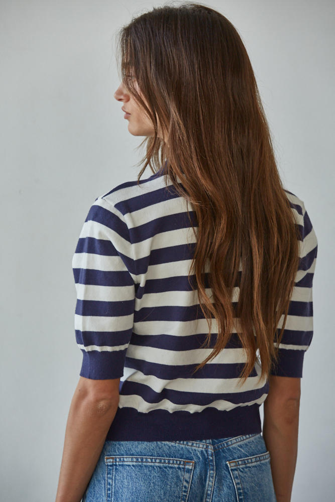 Navy Wide Stripe Polo Top
