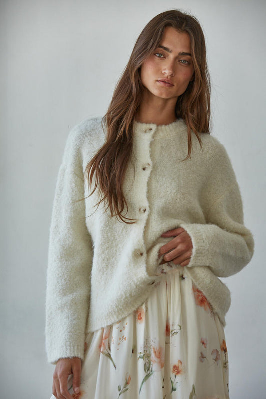 Cream Soft Knit Cardigan Sweater