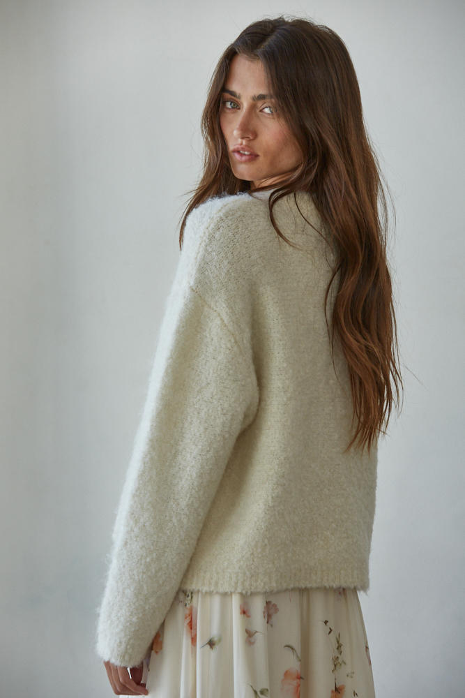 Cream Soft Knit Cardigan Sweater
