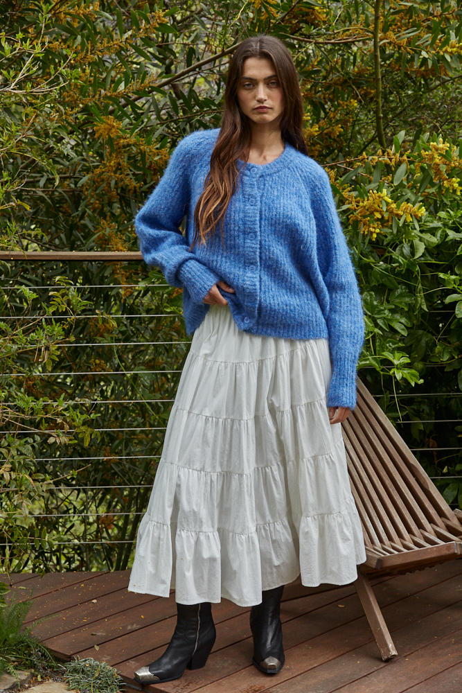 Cobalt Blue Ribbed Raglan Cardigan Sweater