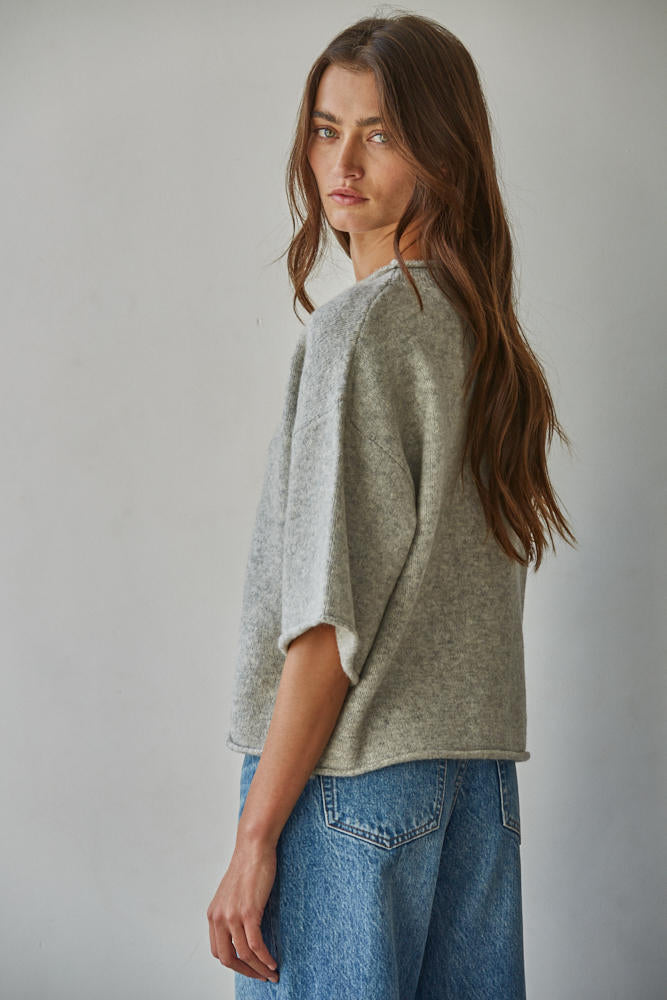Quarter Sleeve Rolled Edge Cardigan