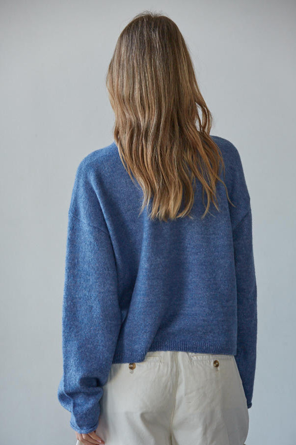 Blue Brushed Knit Cardigan