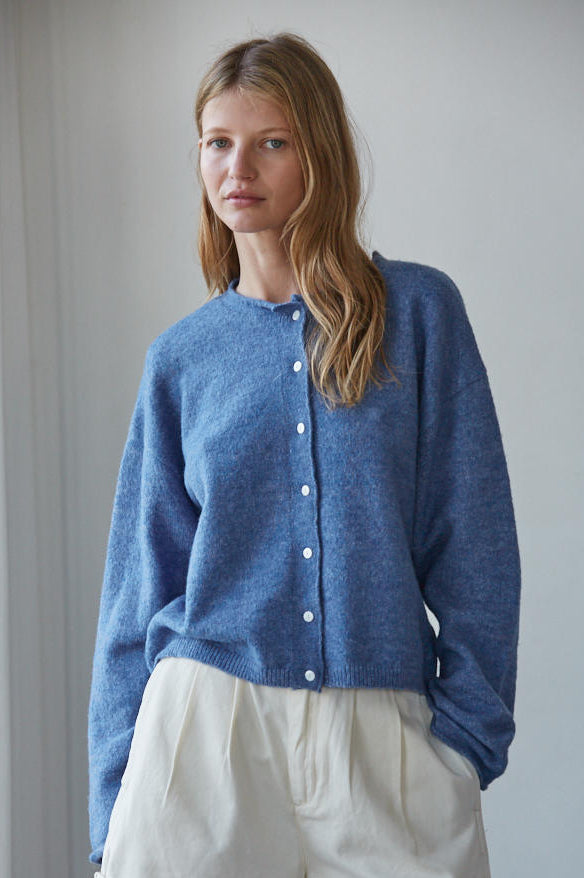 Blue Brushed Knit Cardigan