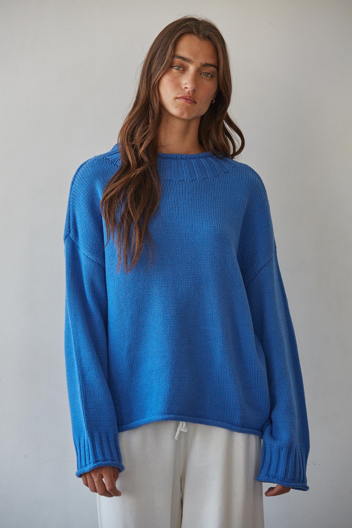 Cotton Rolled Mock Neck Sweater