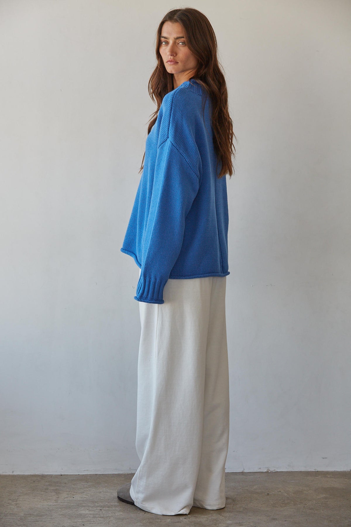 Cotton Rolled Mock Neck Sweater