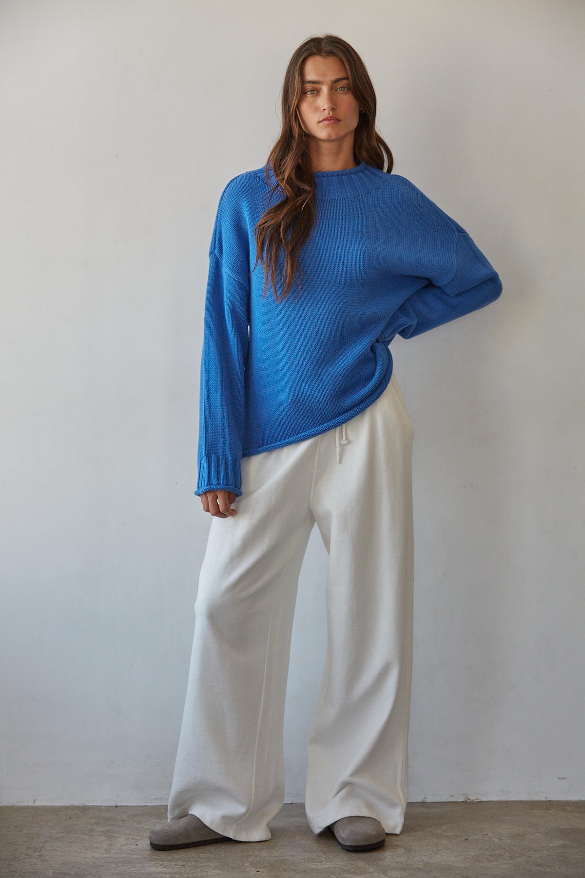 Cotton Rolled Mock Neck Sweater