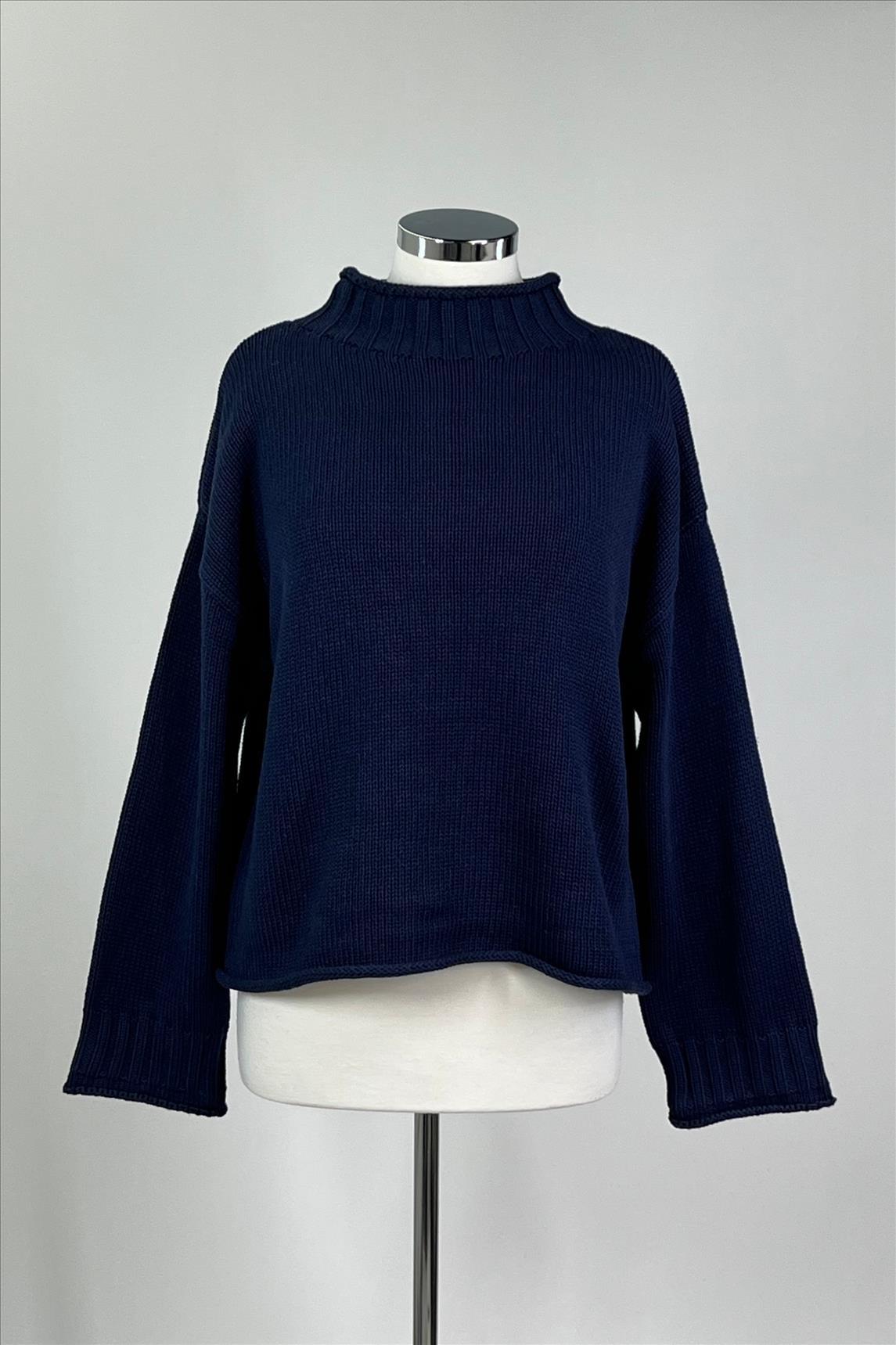 Cotton Rolled Mock Neck Sweater
