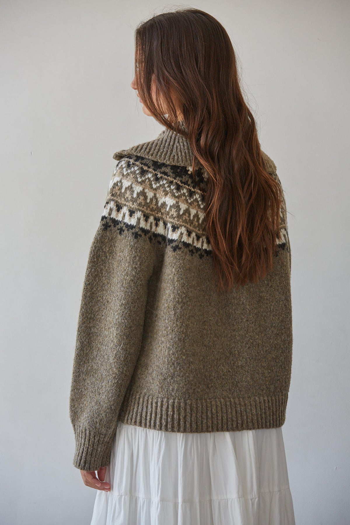 Mocha Fair Isle Half-Zip Sweater