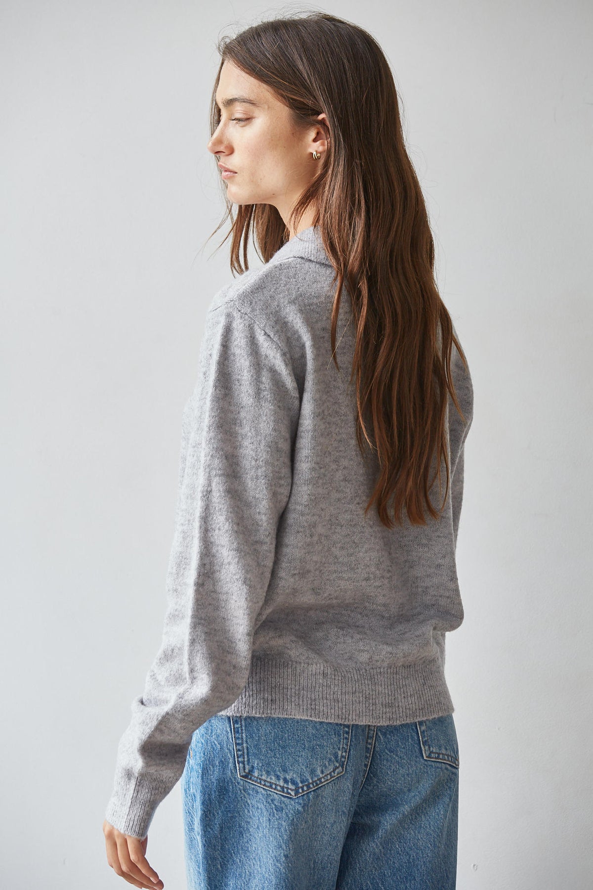 Gray Heathered Collared Knit Pullover