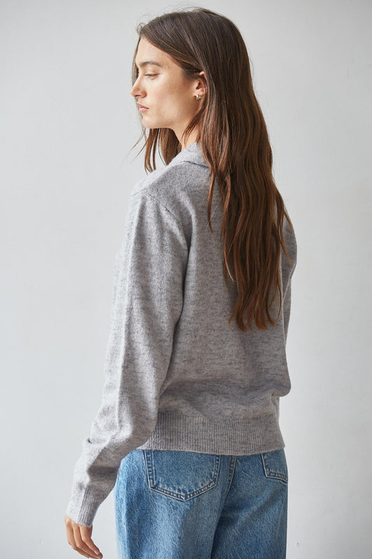 Gray Heathered Collared Knit Pullover