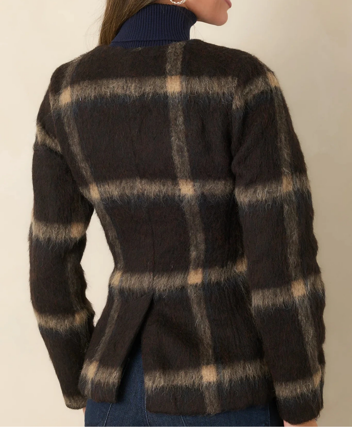 Brown Plaid Sculpted Waist Blazer