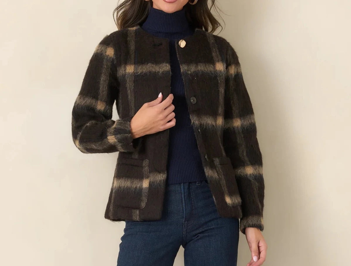 Brown Plaid Sculpted Waist Blazer