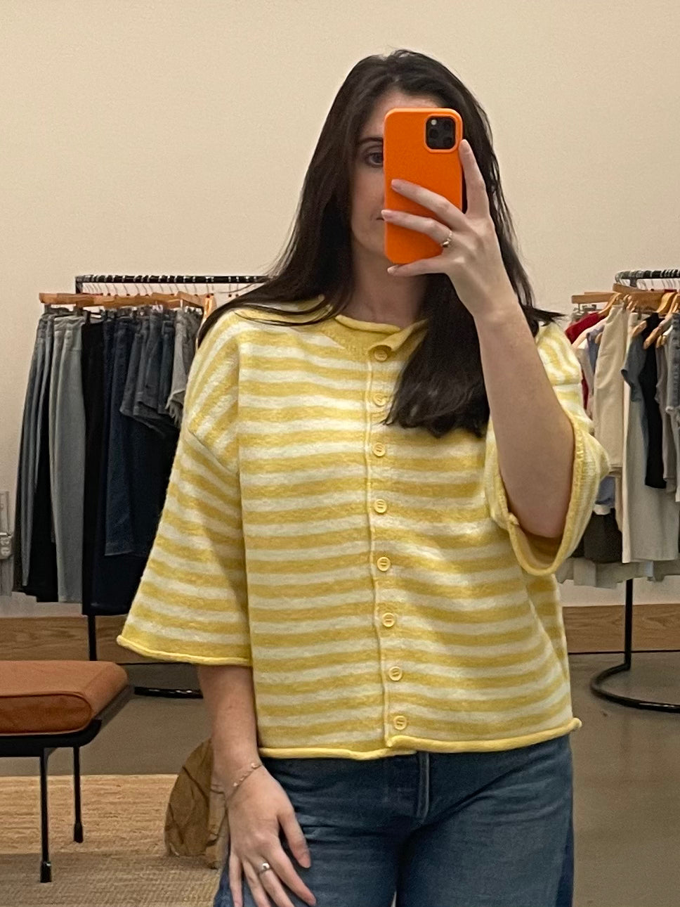 Yellow Striped Button-Up Cardigan
