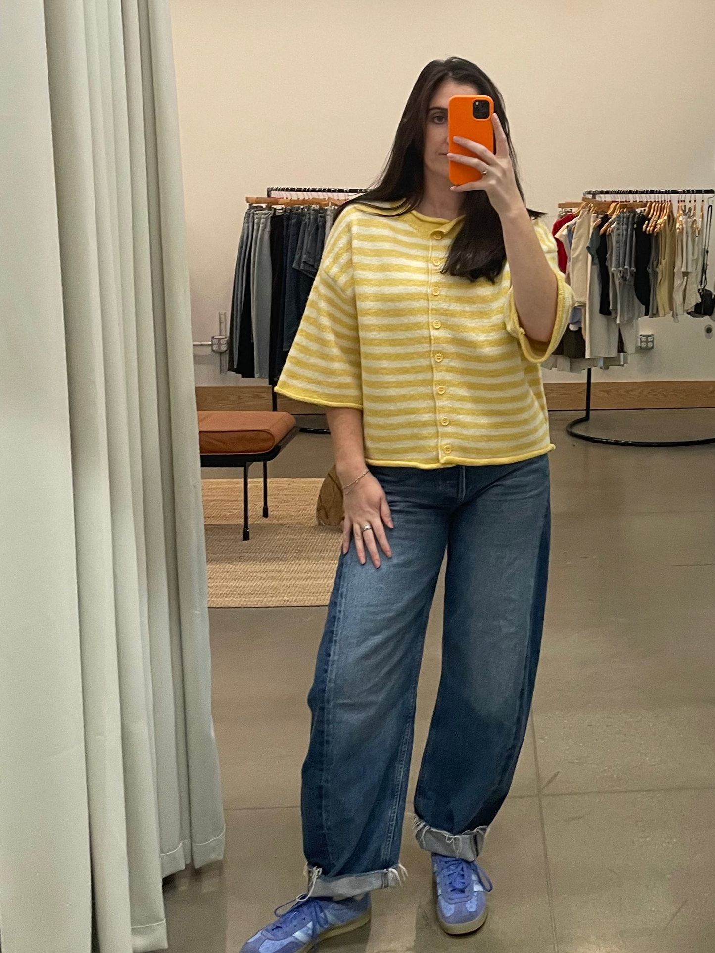 Yellow Striped Button-Up Cardigan