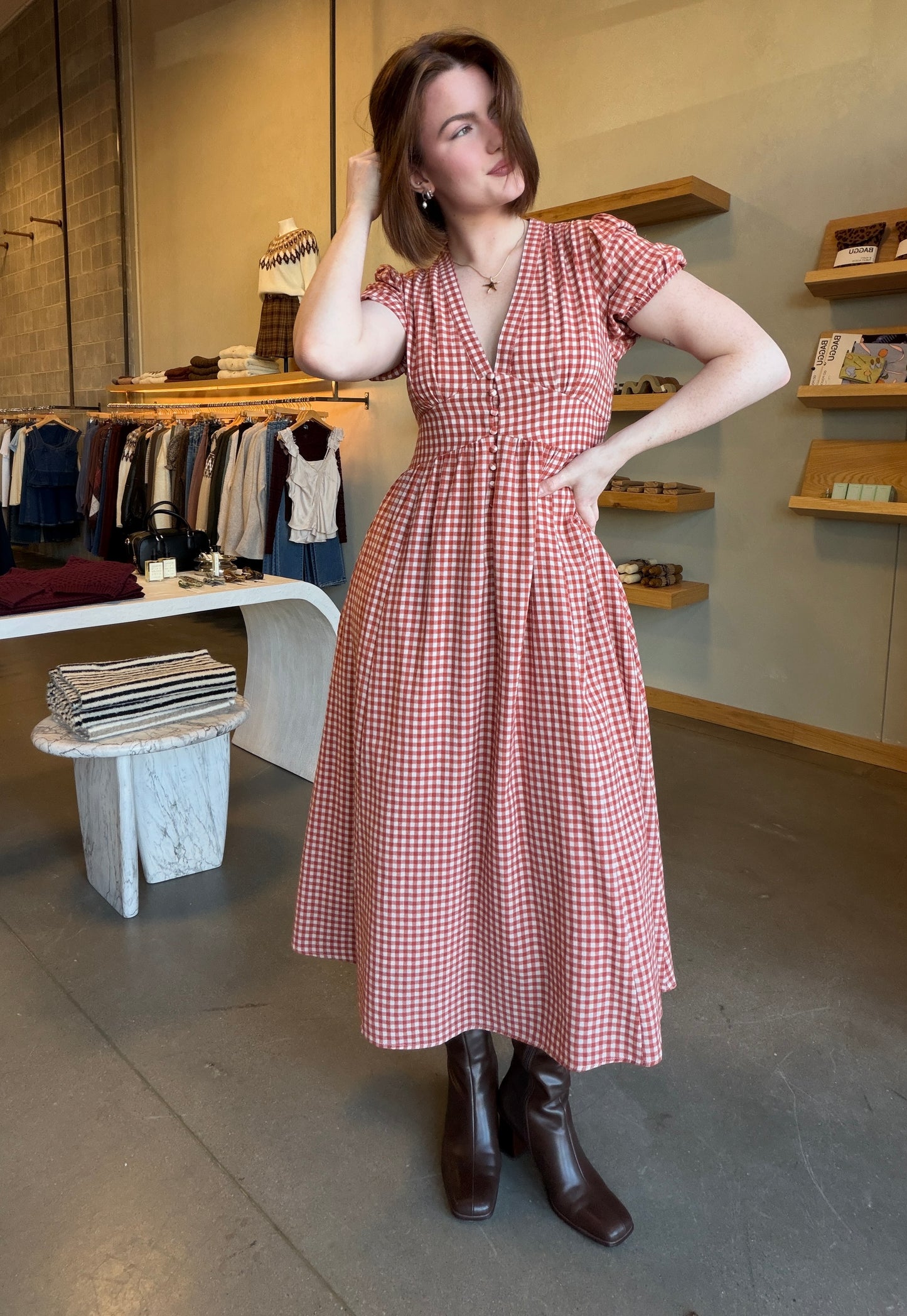 Sienna Gingham Cotton Maxi Dress