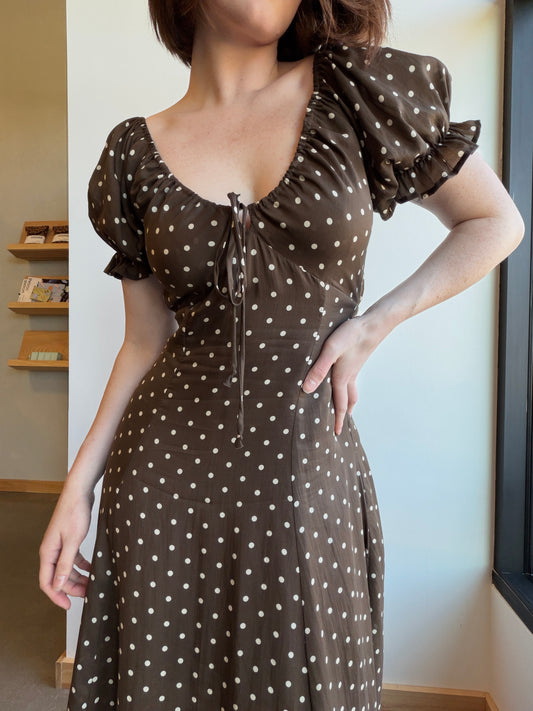 Dark Brown Polka Dot Maxi Dress