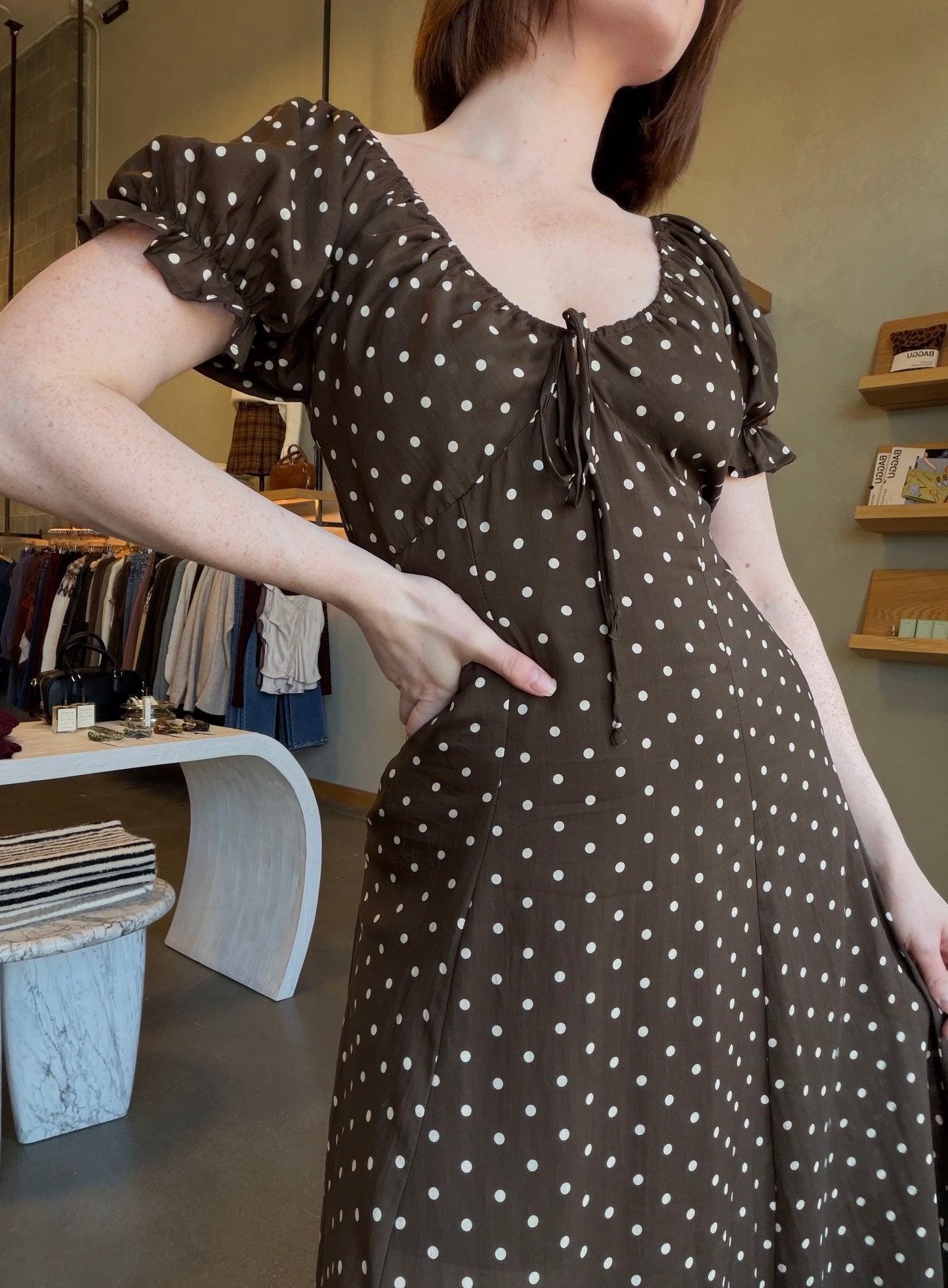 Dark Brown Polka Dot Maxi Dress