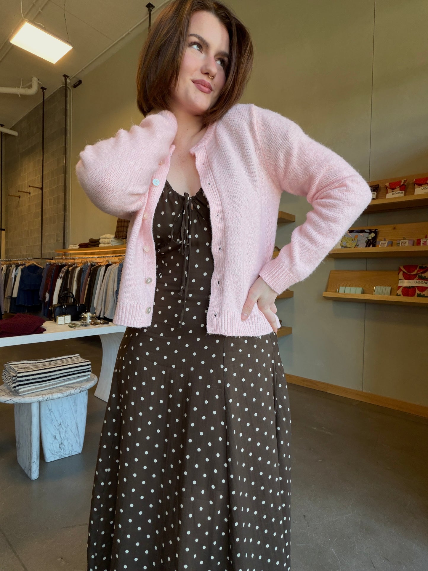 Dark Brown Polka Dot Maxi Dress