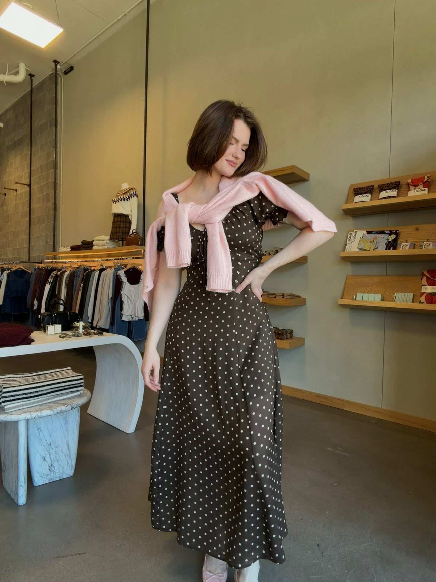 Dark Brown Polka Dot Maxi Dress