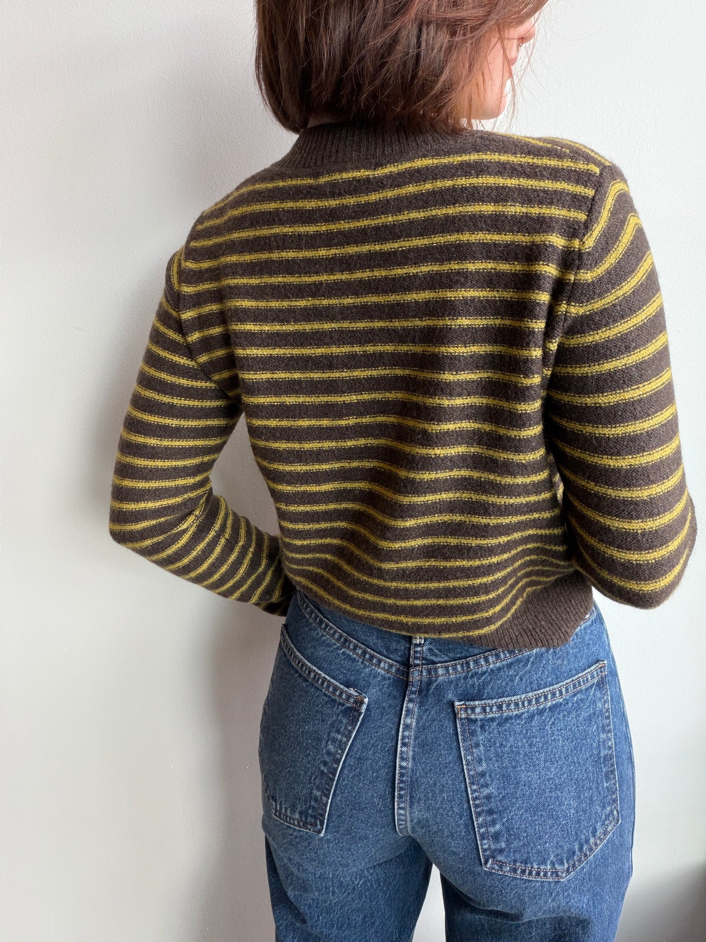 Chestnut Brown Striped Crewneck Cardigan