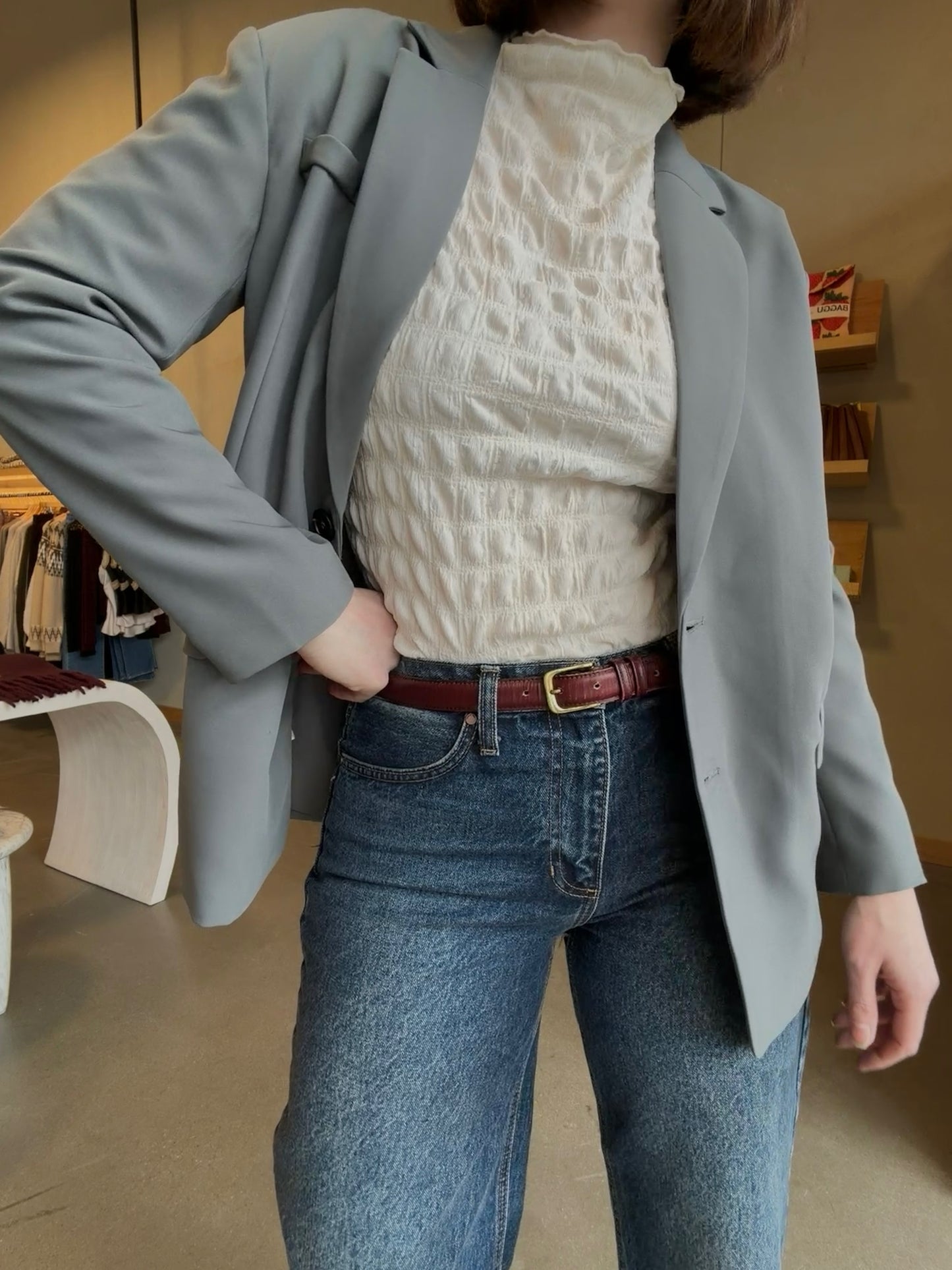 Shirred Mock Neck Long Sleeve Top