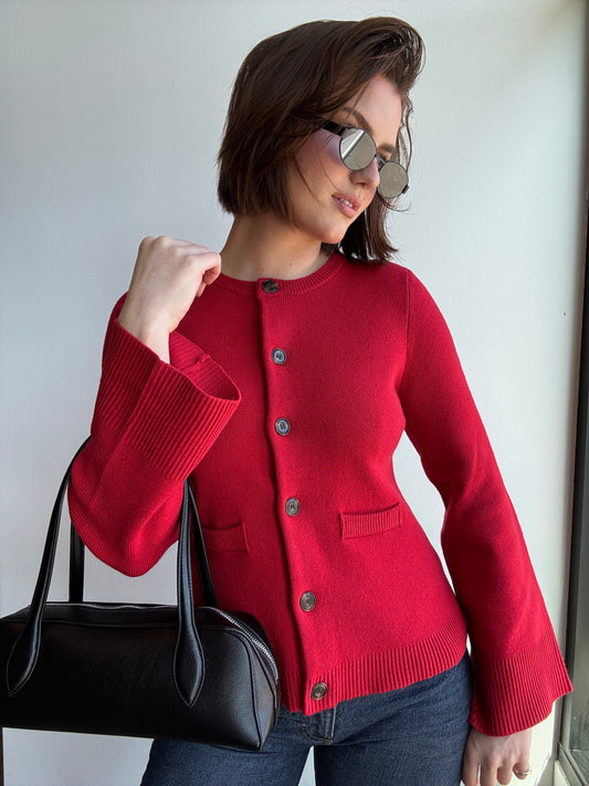 Bell Sleeve Buttoned Cardigan