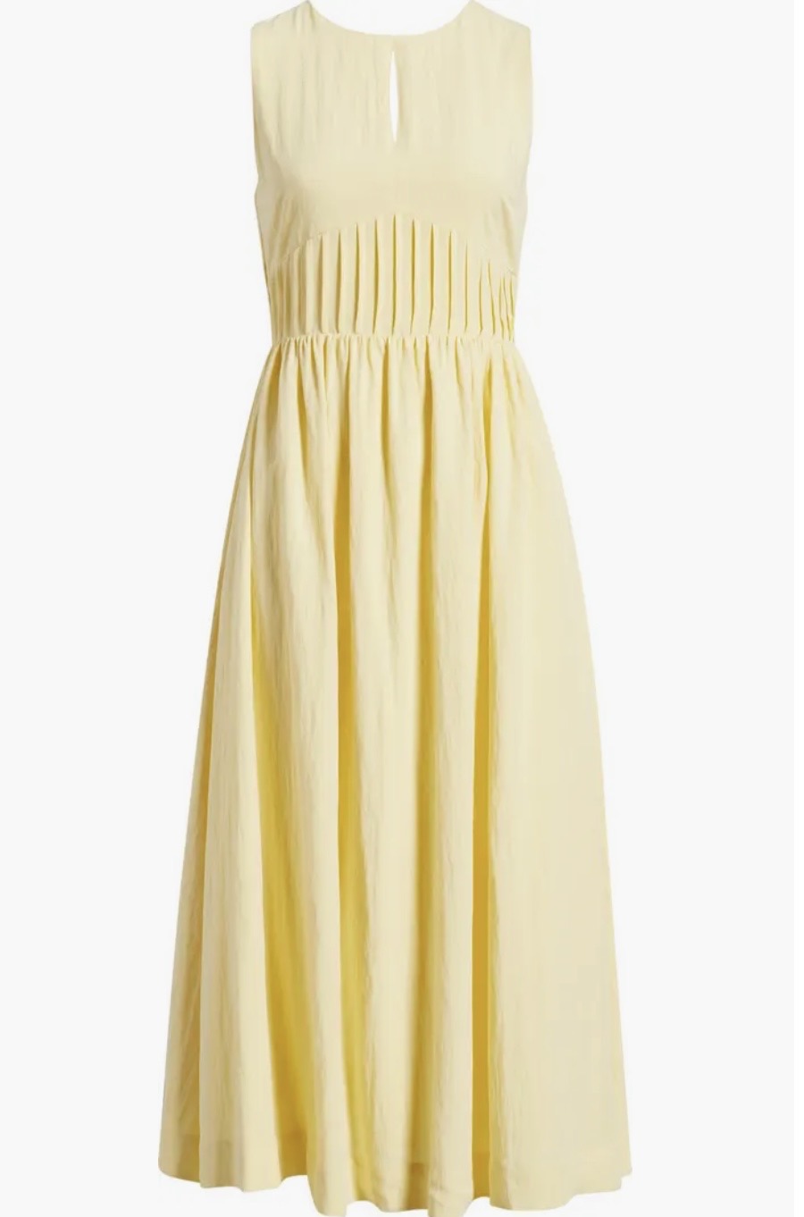 Yellow Keyhole Pin Tuck Waist Midi Dress