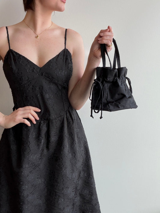 Black Floral Jacquard Organza Midi Dress