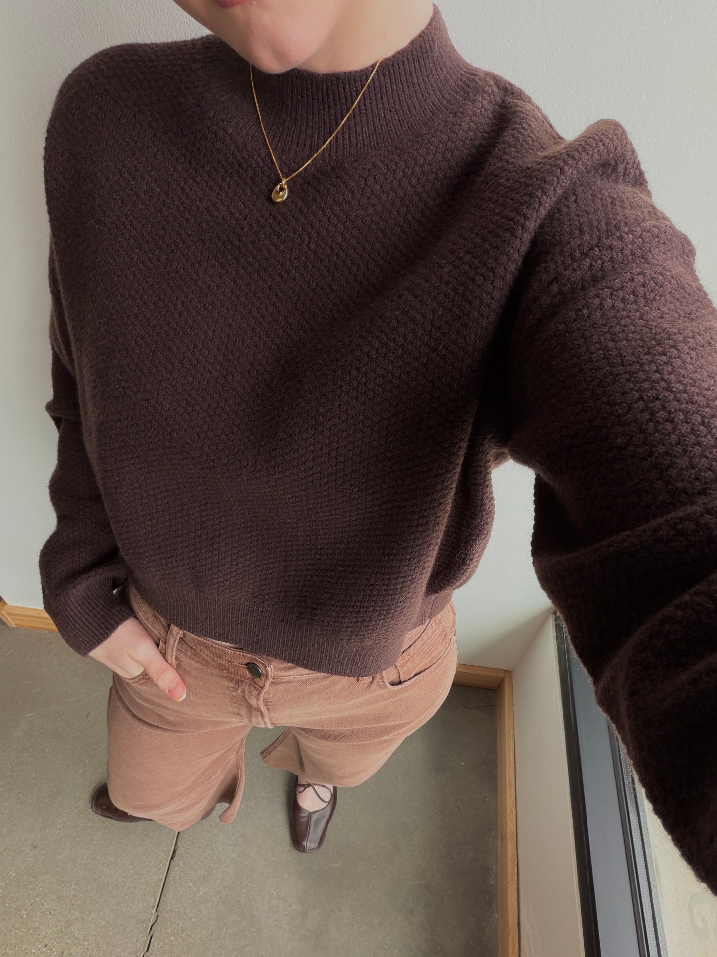 Mock Neck Textured Cropped Sweater