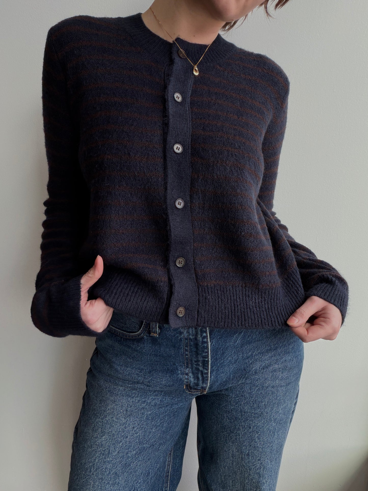 Striped Crewneck Cardigan
