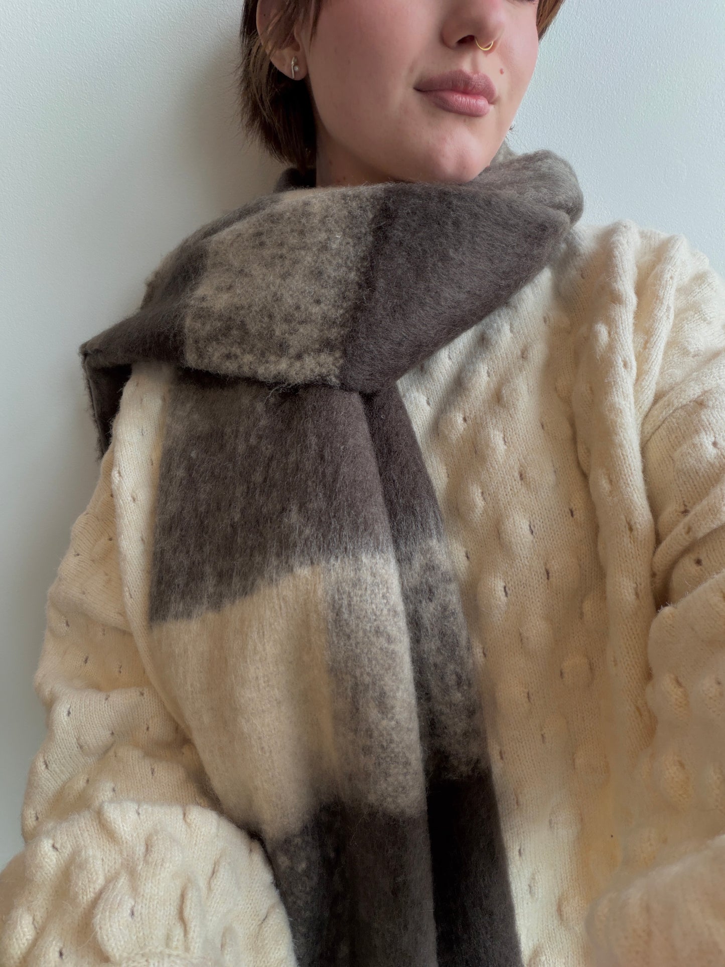 Ivory Popcorn Knit Mock Neck Pullover