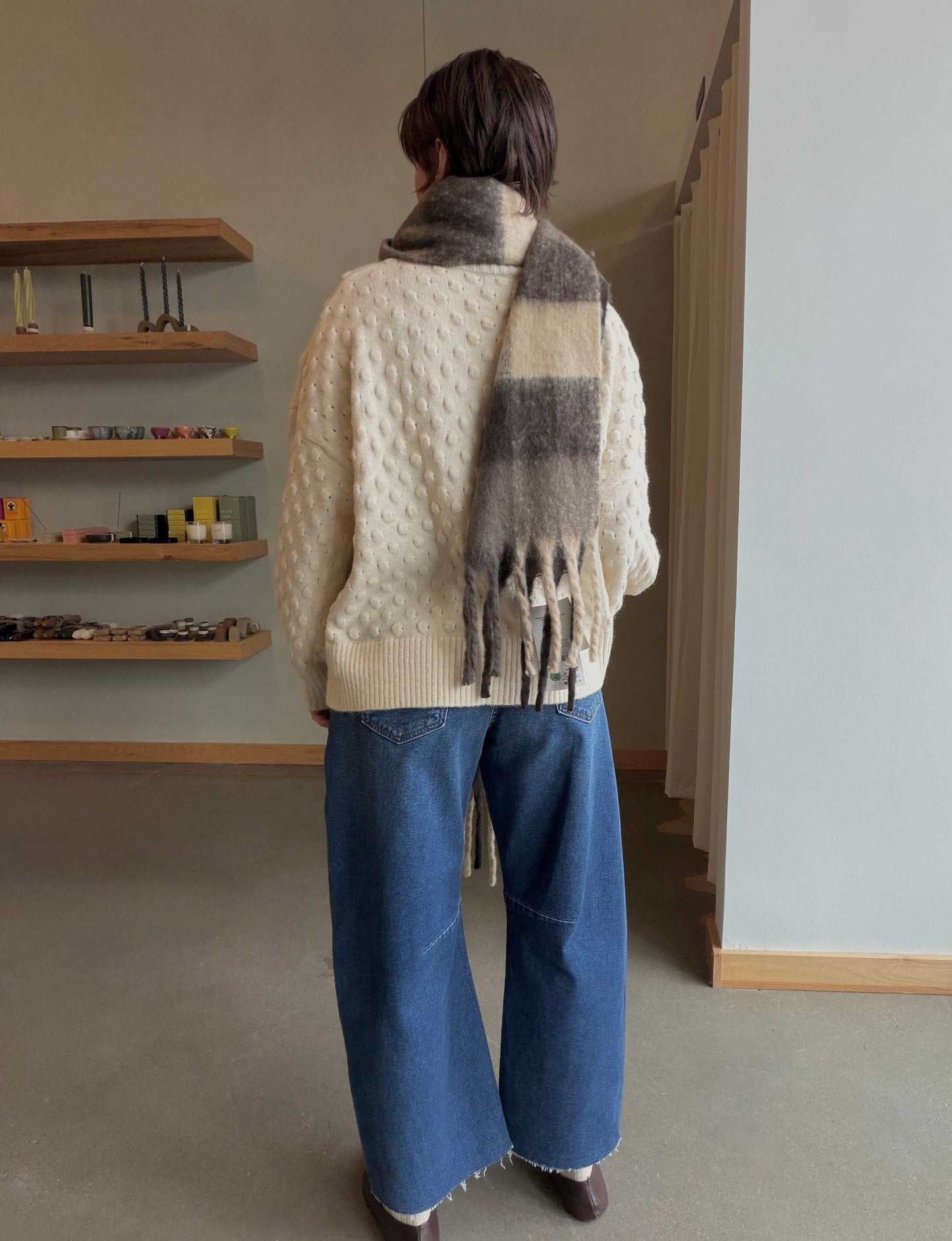 Ivory Popcorn Knit Mock Neck Pullover