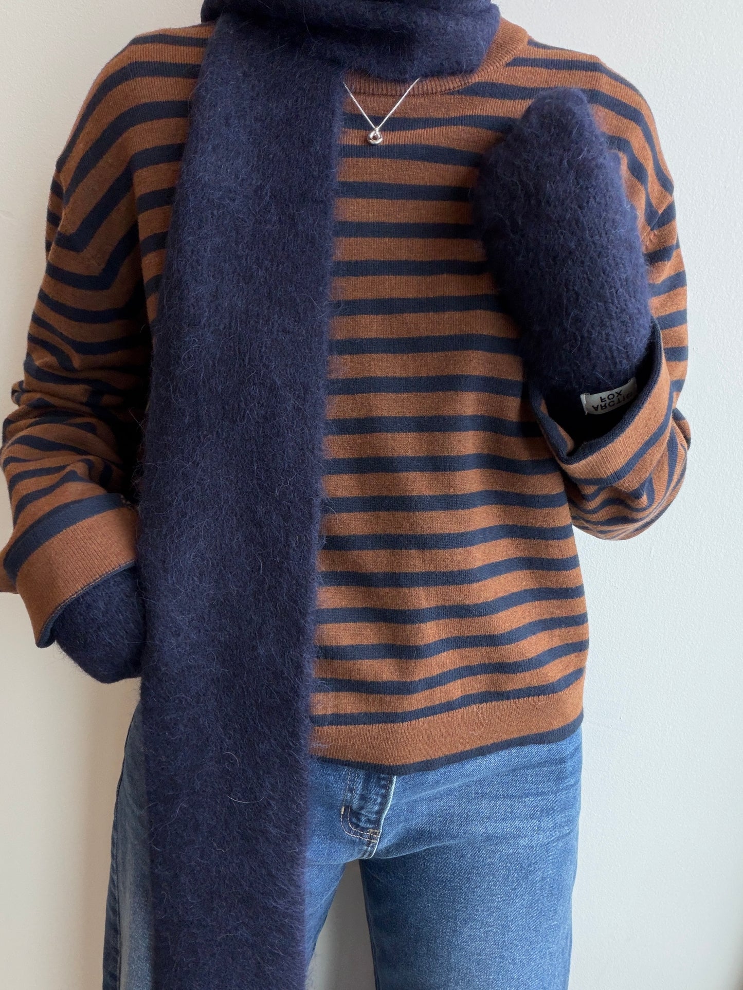 Brown Navy Striped Boyfriend Sweater