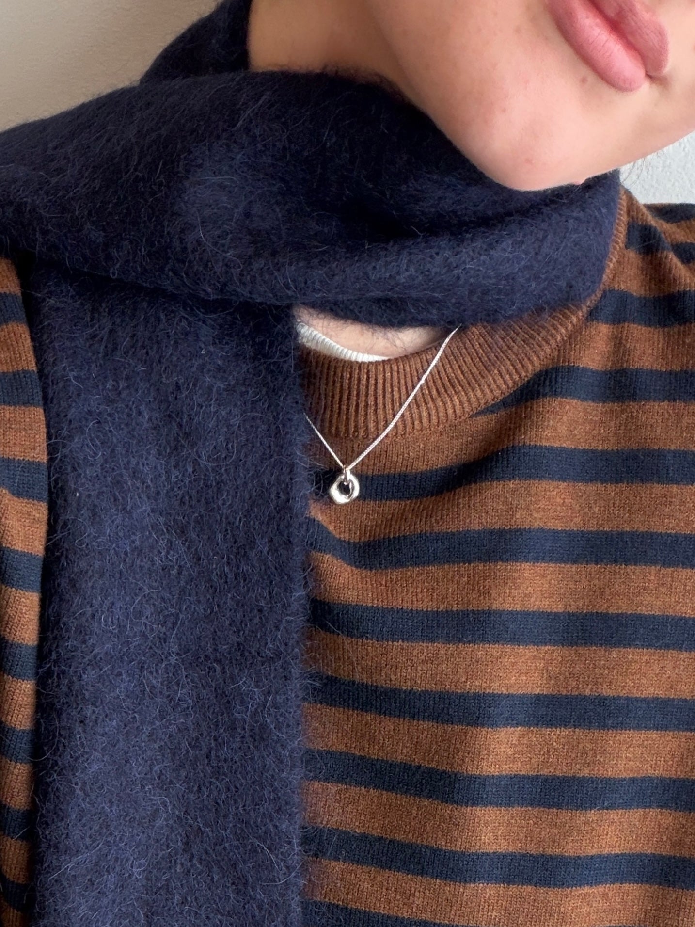 Brown Navy Striped Boyfriend Sweater