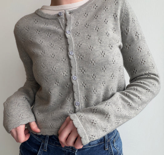 Grey Scalloped Edge Pointelle Cardigan