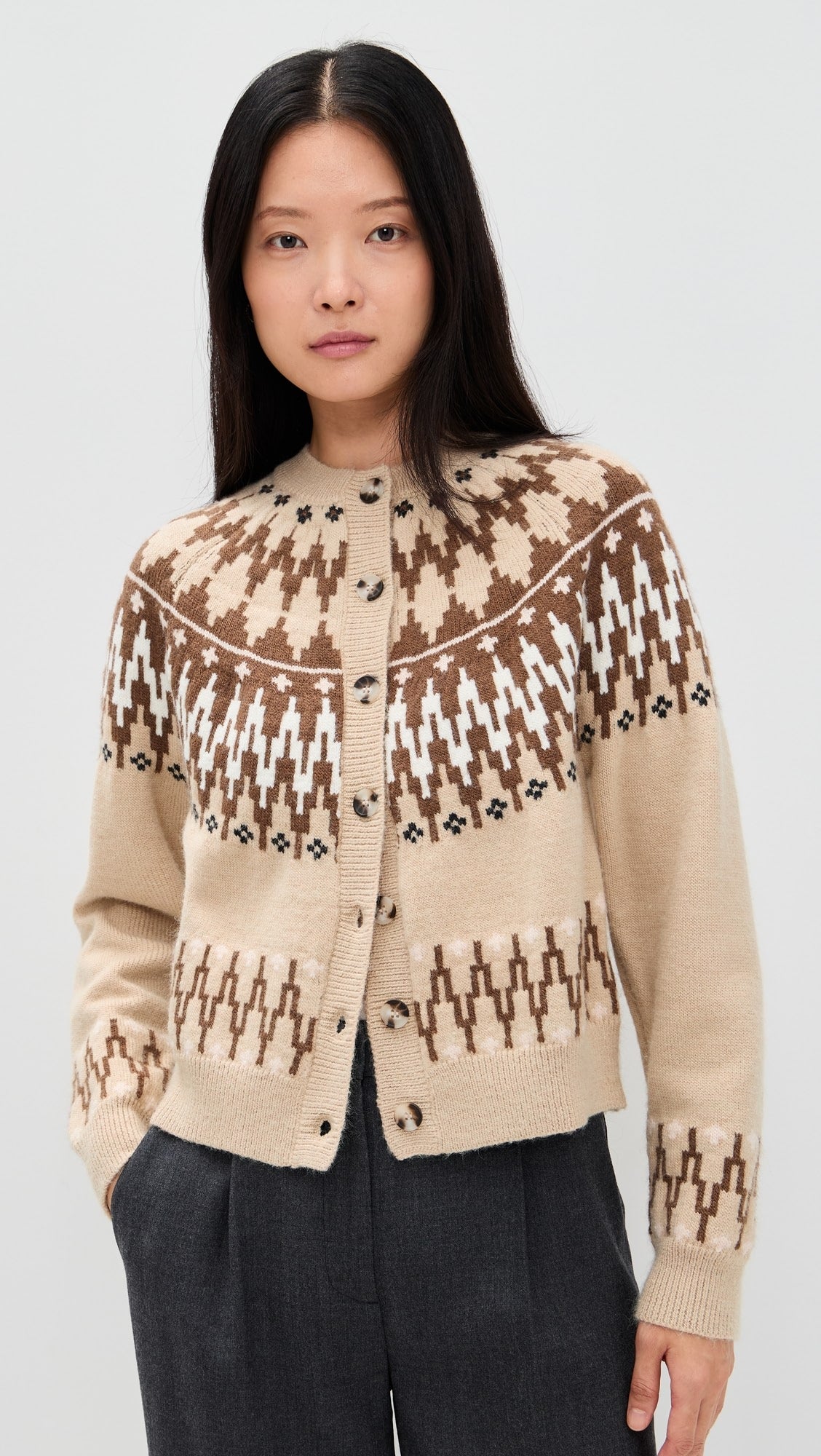 Tan Fair Isle Cardigan Sweater