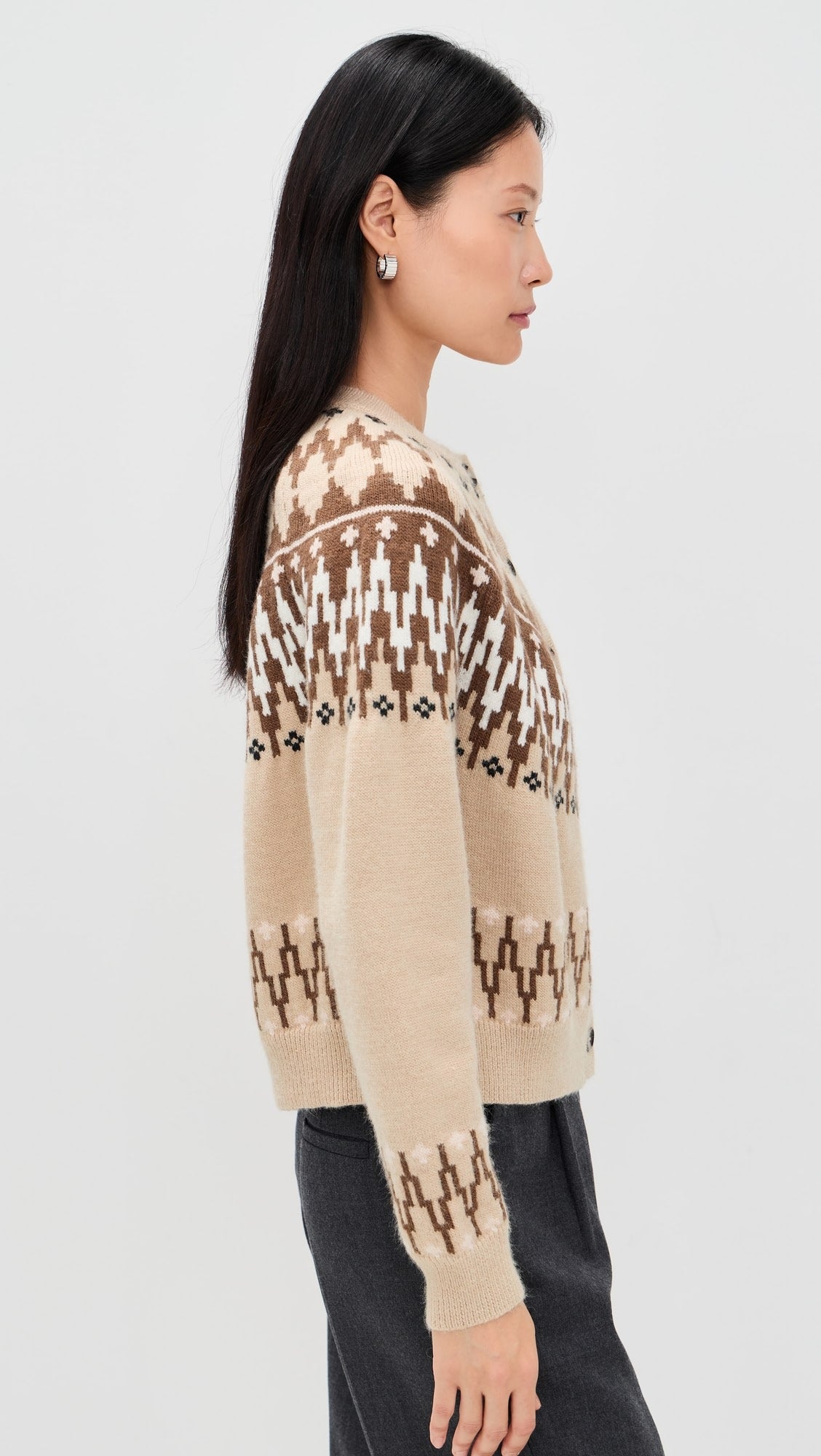 Tan Fair Isle Cardigan Sweater