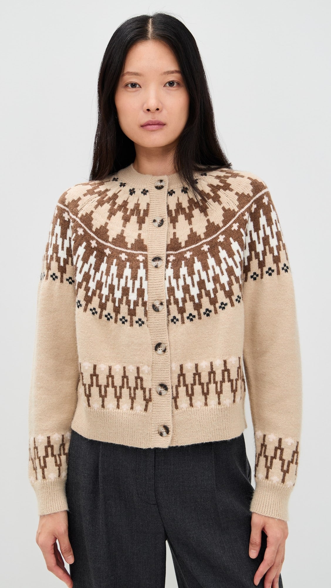 Tan Fair Isle Cardigan Sweater