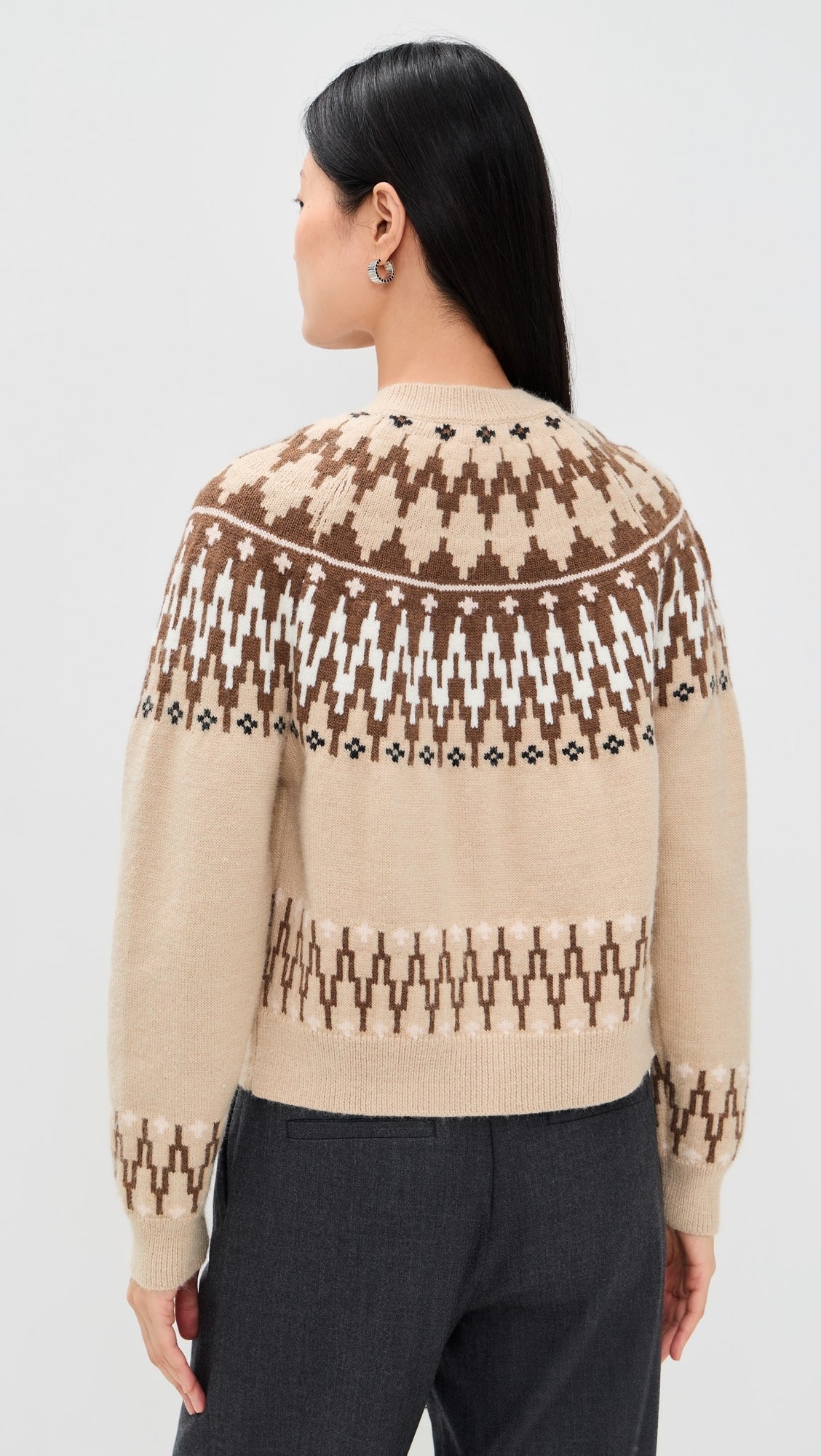 Tan Fair Isle Cardigan Sweater